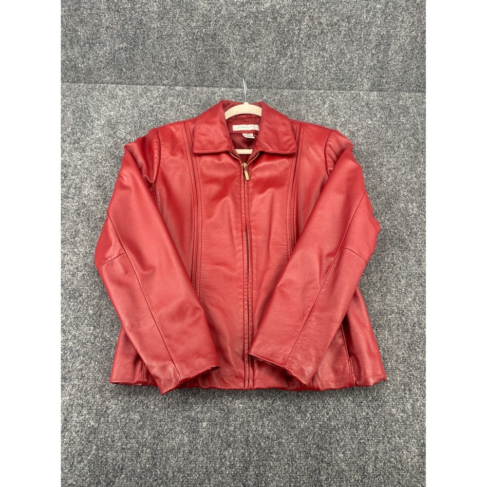 Preston & York Red Lambskin Leather Jacket Womens Small Full Zip Collared Coat